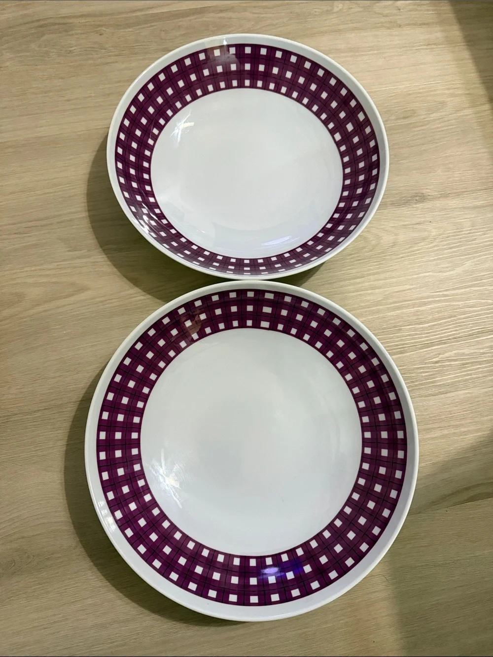Purple Gingham Rim Melamine Serving Bowls- Set of 2